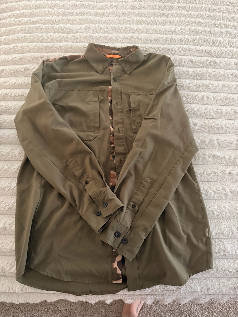 Magellan Outdoors Olive Button-Down Shirt with Camo Trim